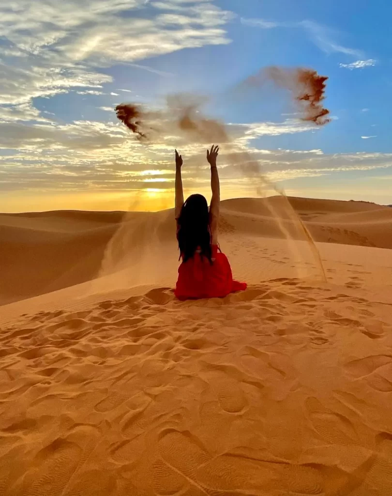 sunset view sand dunes sahara desert of morocco