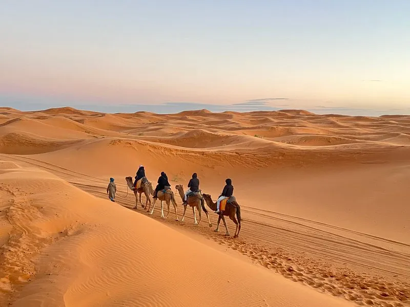 camel trekking experience in Sahara Desert Morocco.