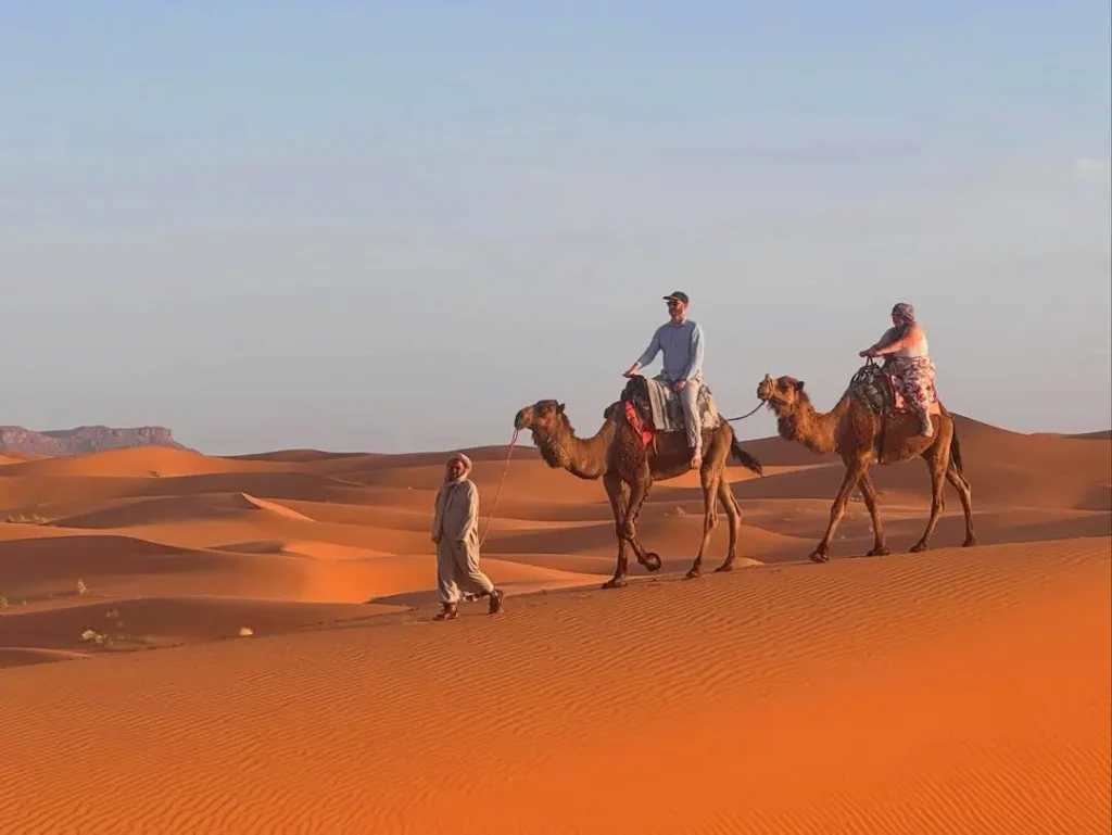 Golden sand dunes of Merzouga Desert in Moroccan Sahara